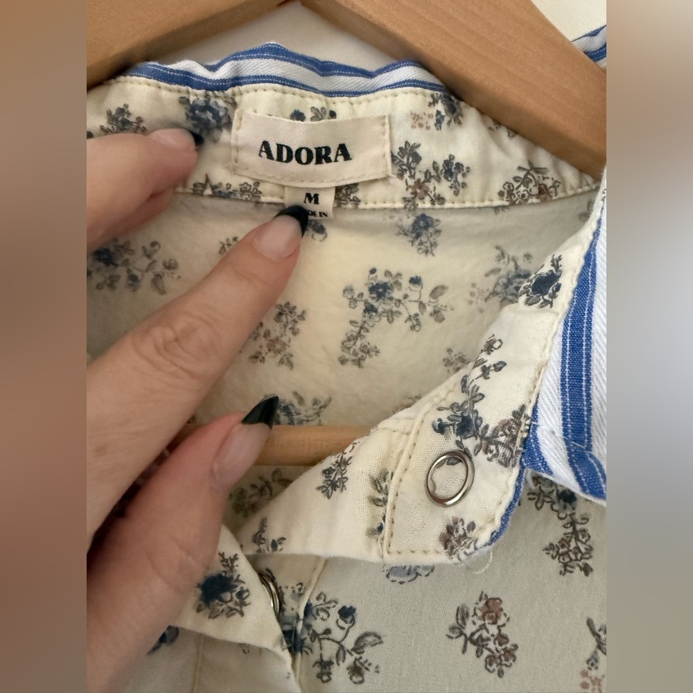 ADORA Blue & Cream Striped and Floral Button-Down Shirt - Picture 12 of 13